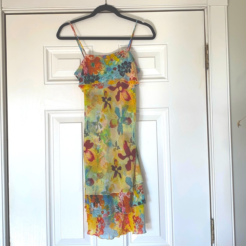 Thalia Sodi Floral Spaghetti strap layered ruffle dress